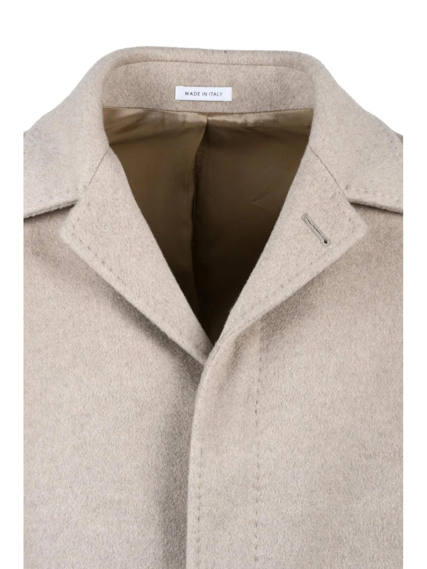 Breras Milano Tailored Beige Cashmere Coat With Button Closure And Notched Collar