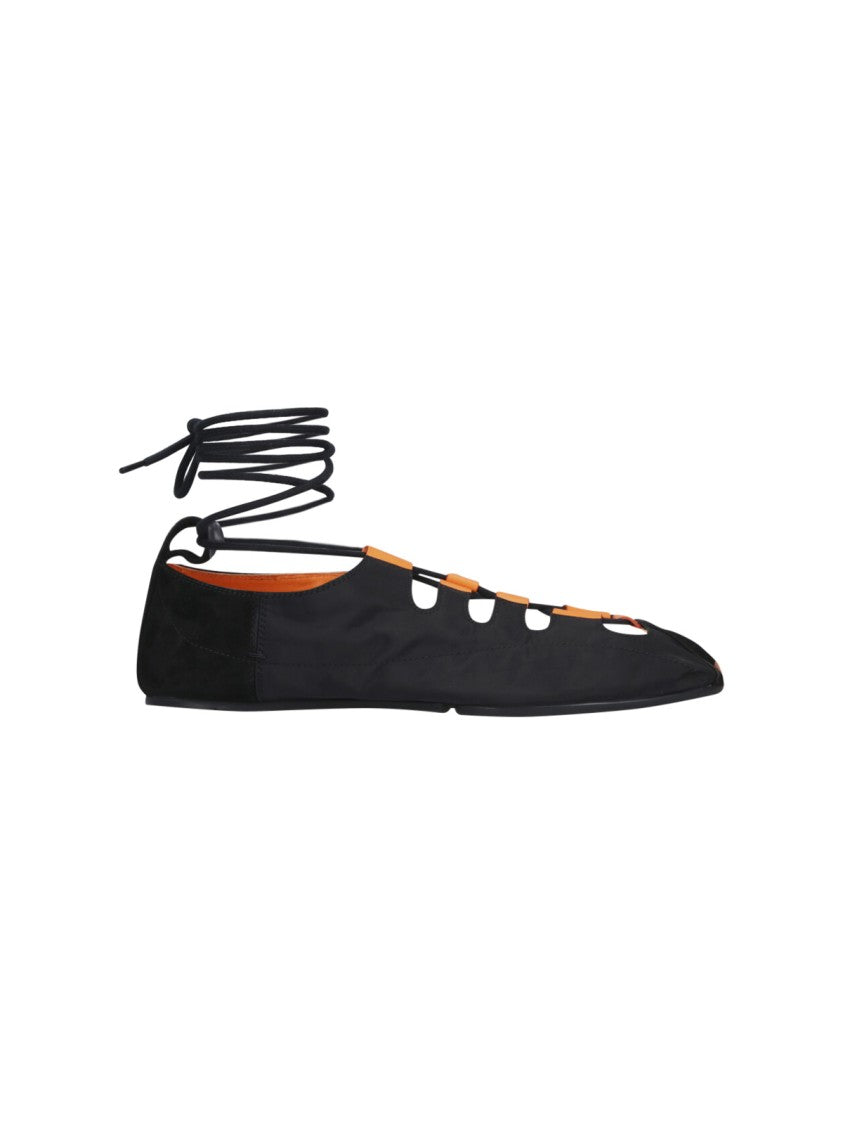 Alaïa Black Pointed Toe Lace-Up Ankle Flats