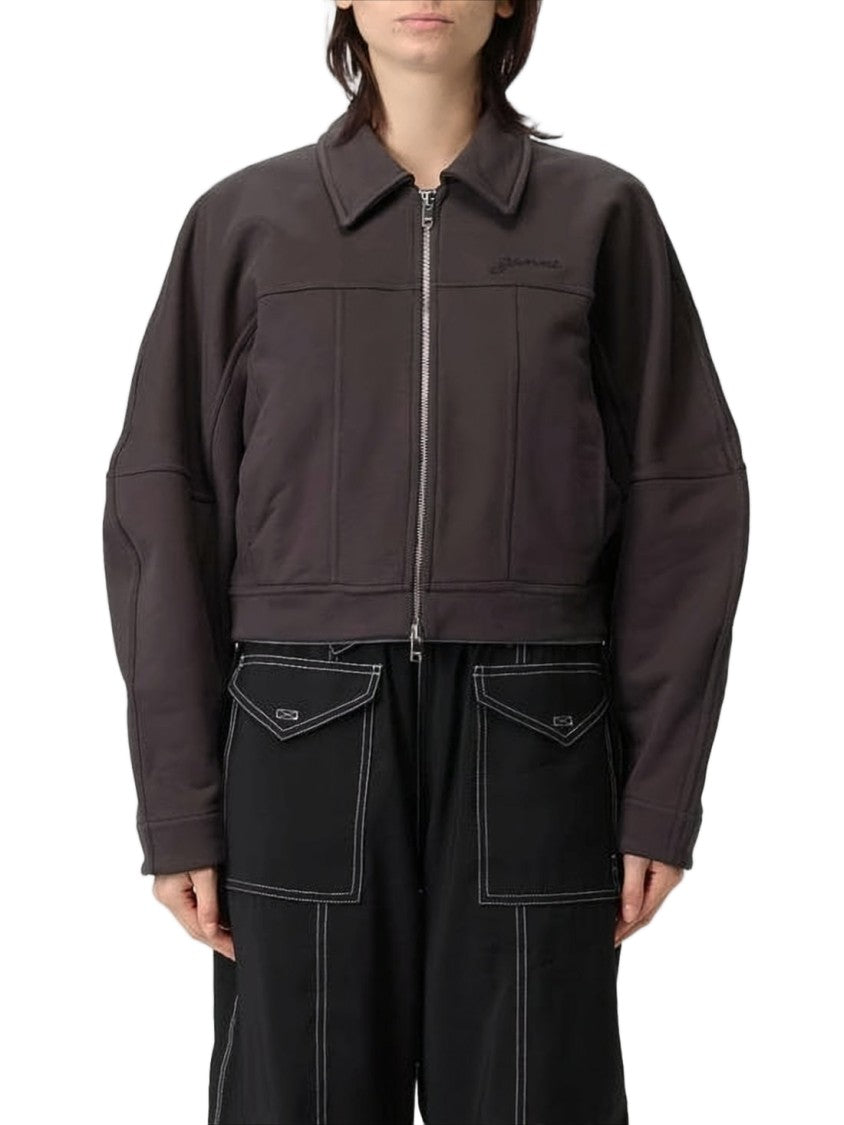 Ganni Cropped Boxy Silhouette Jacket With Classic Collar