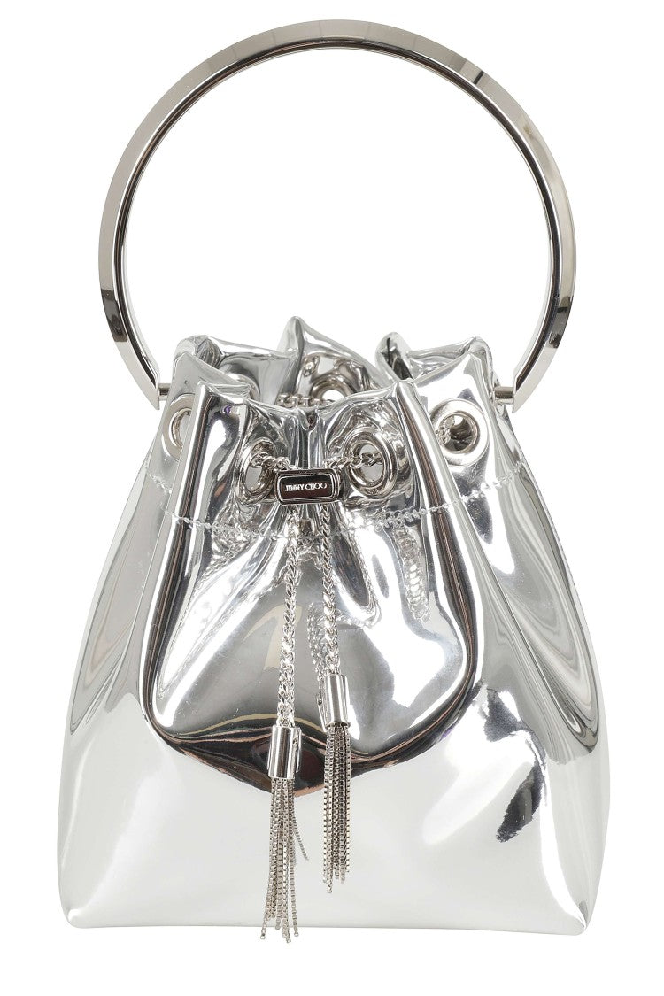 Jimmy Choo Silver Bon Bon Metallic Wristlet Leather Handbag