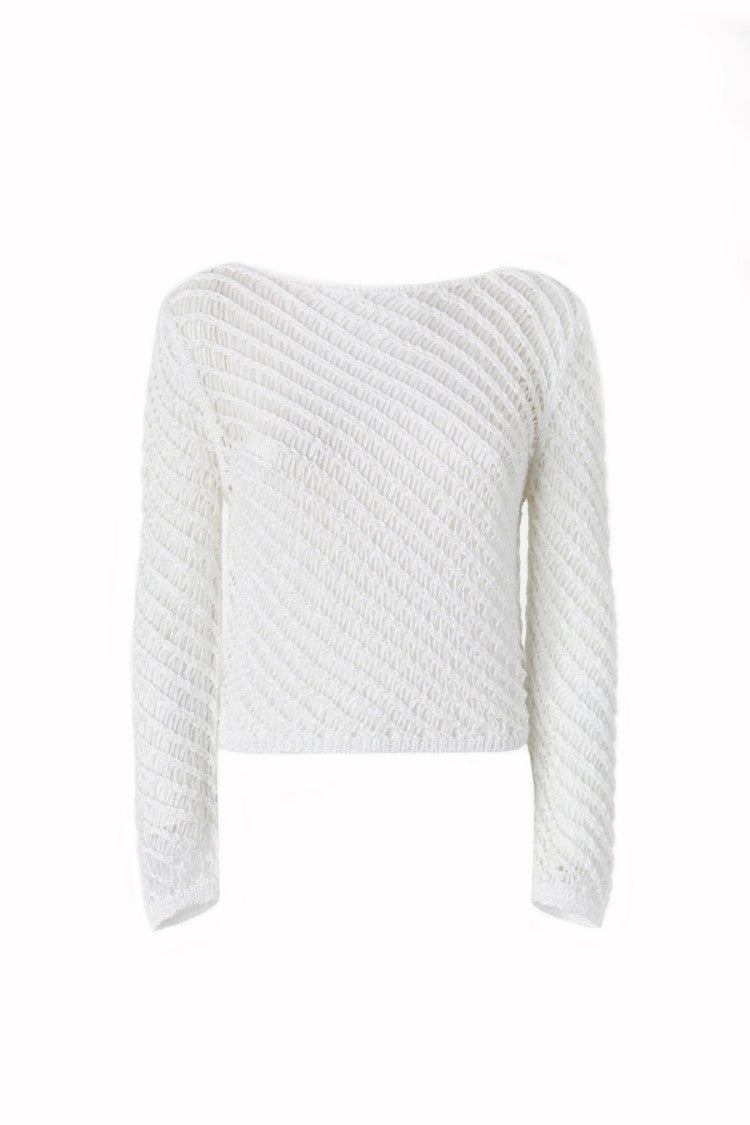 Pinko White Ribbed-Knit Boat-Neck Sweater