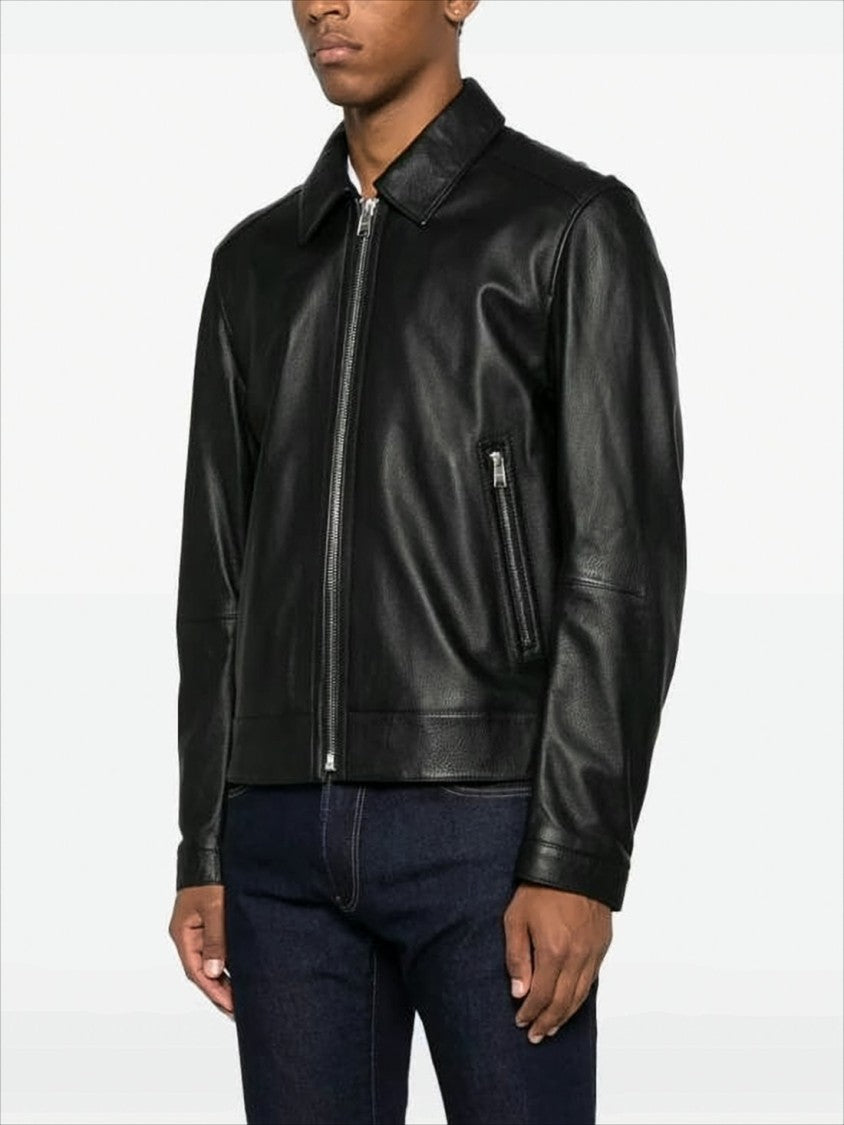Hugo Boss Lambskin Leather Jacket With Classic Collar