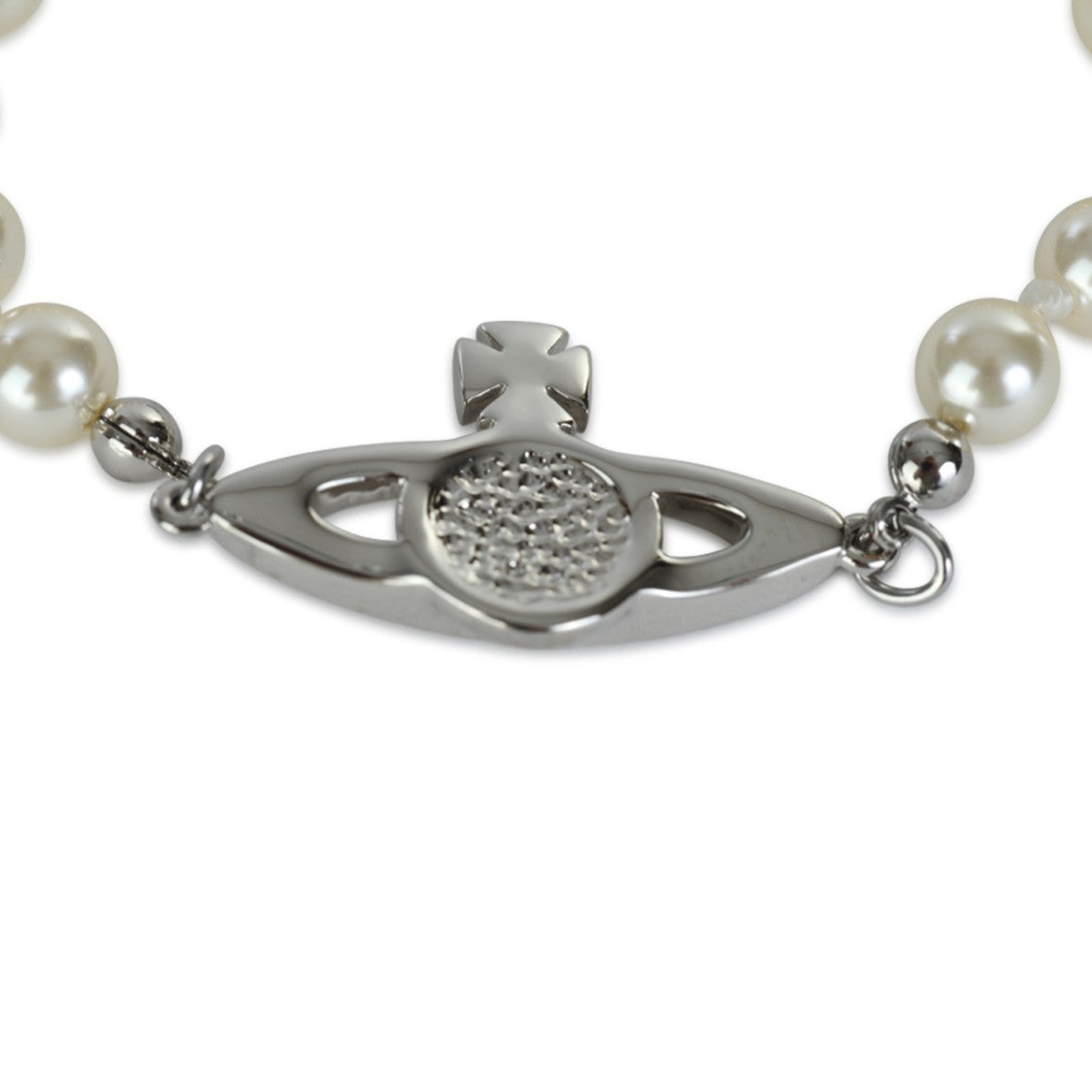 Vivienne Westwood Pearl Bracelet With Textured Metallic Emblem