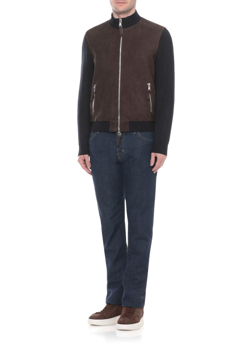 The Jack Leathers Brown Derek Knit Suede Leather Jacket