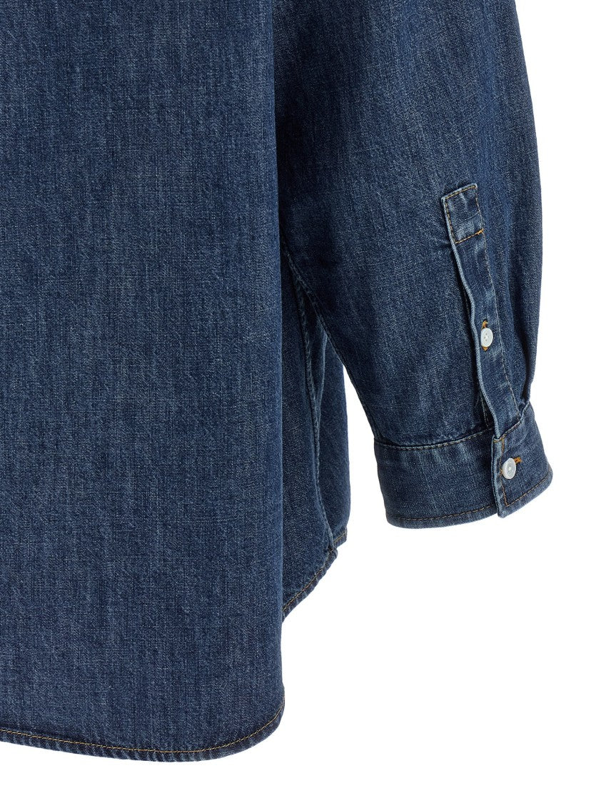 Valentino Garavani Solid Chambray Denim Shirt With Antiqued Vgold Detail