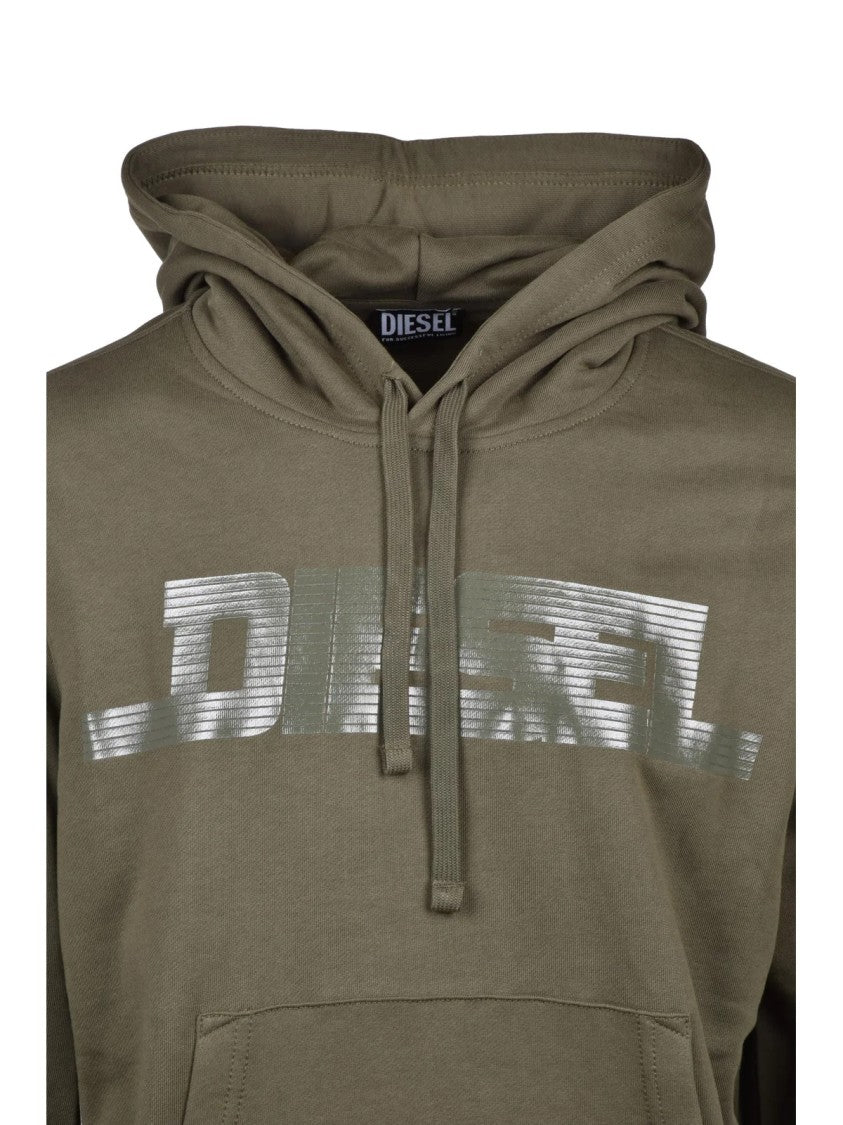 Diesel Green Cotton Kangaroo-Pocket Hoodie