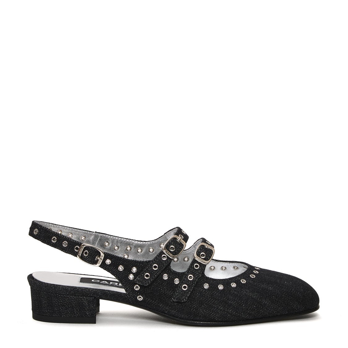 Carel Paris Slingback Shoes In Dark Denim With Decorative Studs