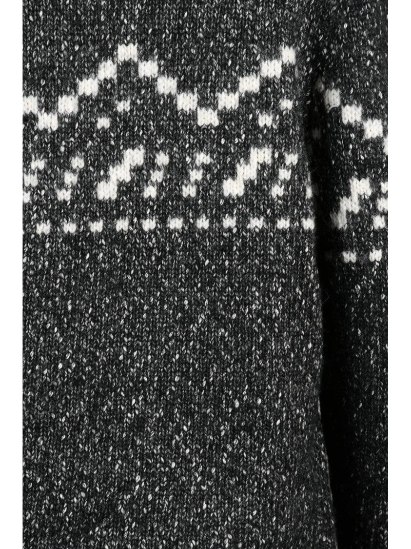 Officina Filati High Neck Sweater With Textured Knit And Geometric Pattern