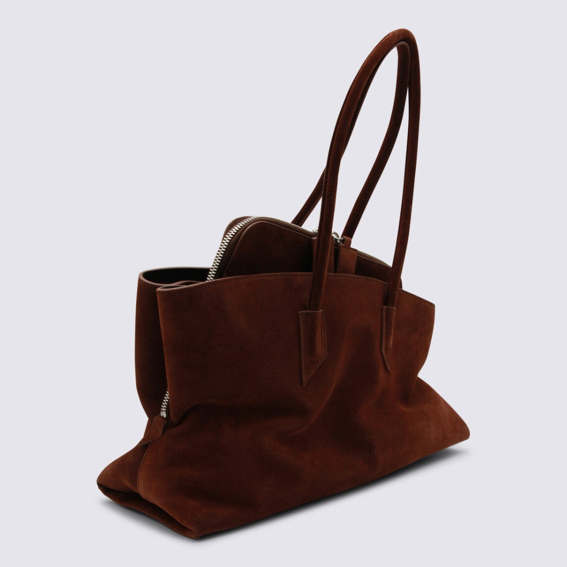 The Attico Soft Brown Suede Handbag With Zippered Closure