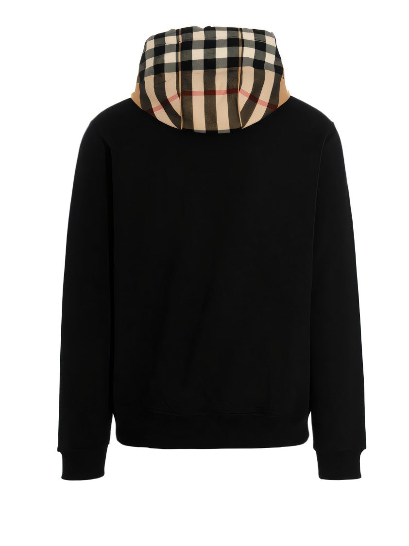 Burberry Relaxed Fit Black Hoodie With Checkered Hood Lining