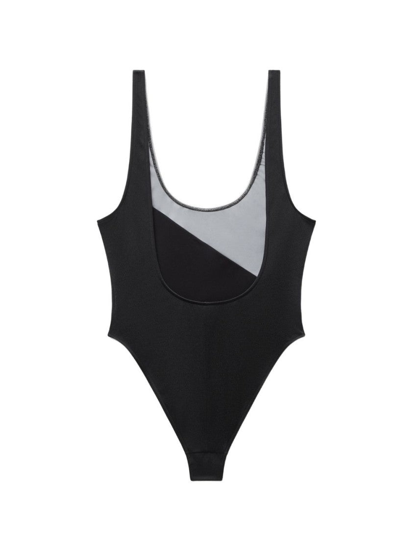 Versace Two-Tone One-Piece Swimsuit With Embroidered Logo Detail