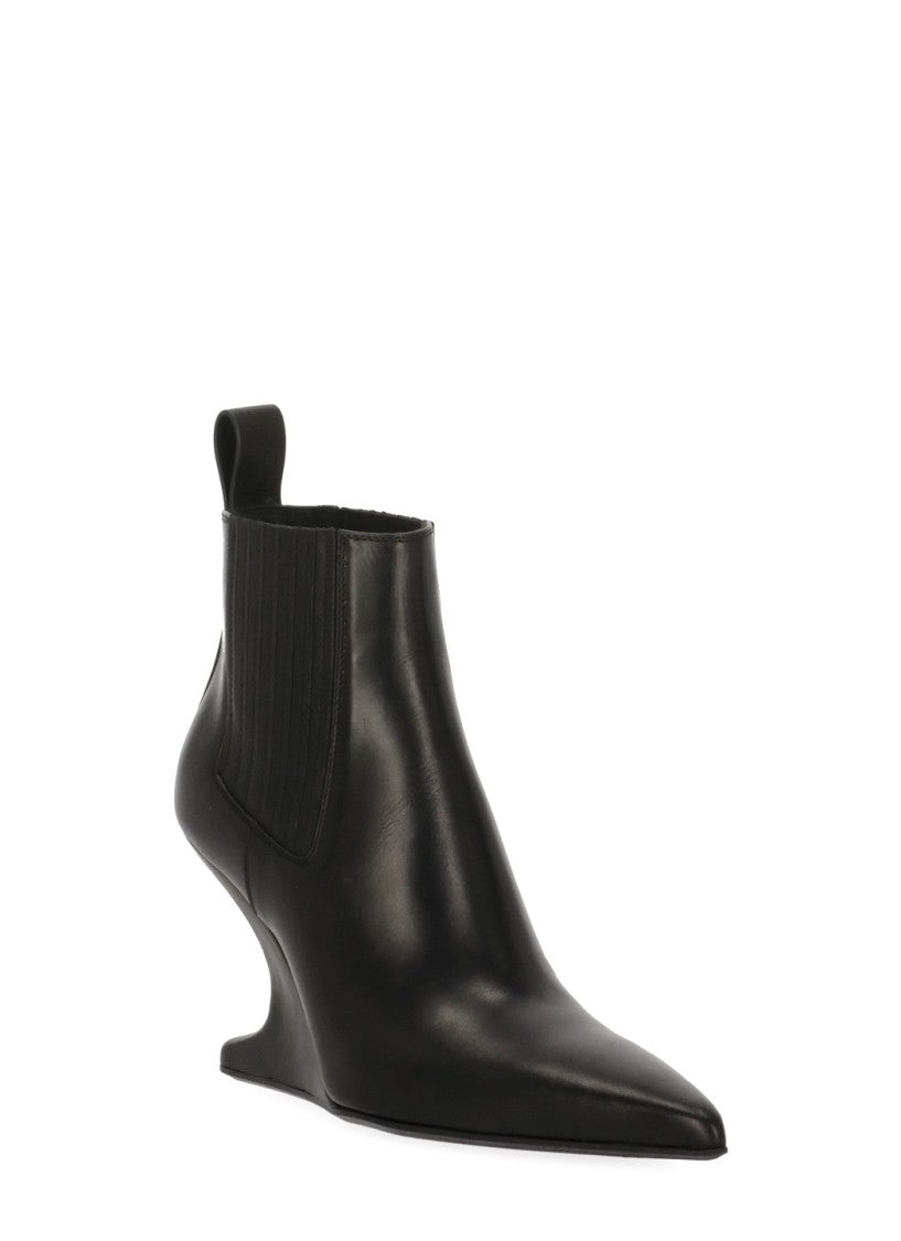 Rick Owens Sculptural Black Leather Heeled Boot With Arrowhead Design