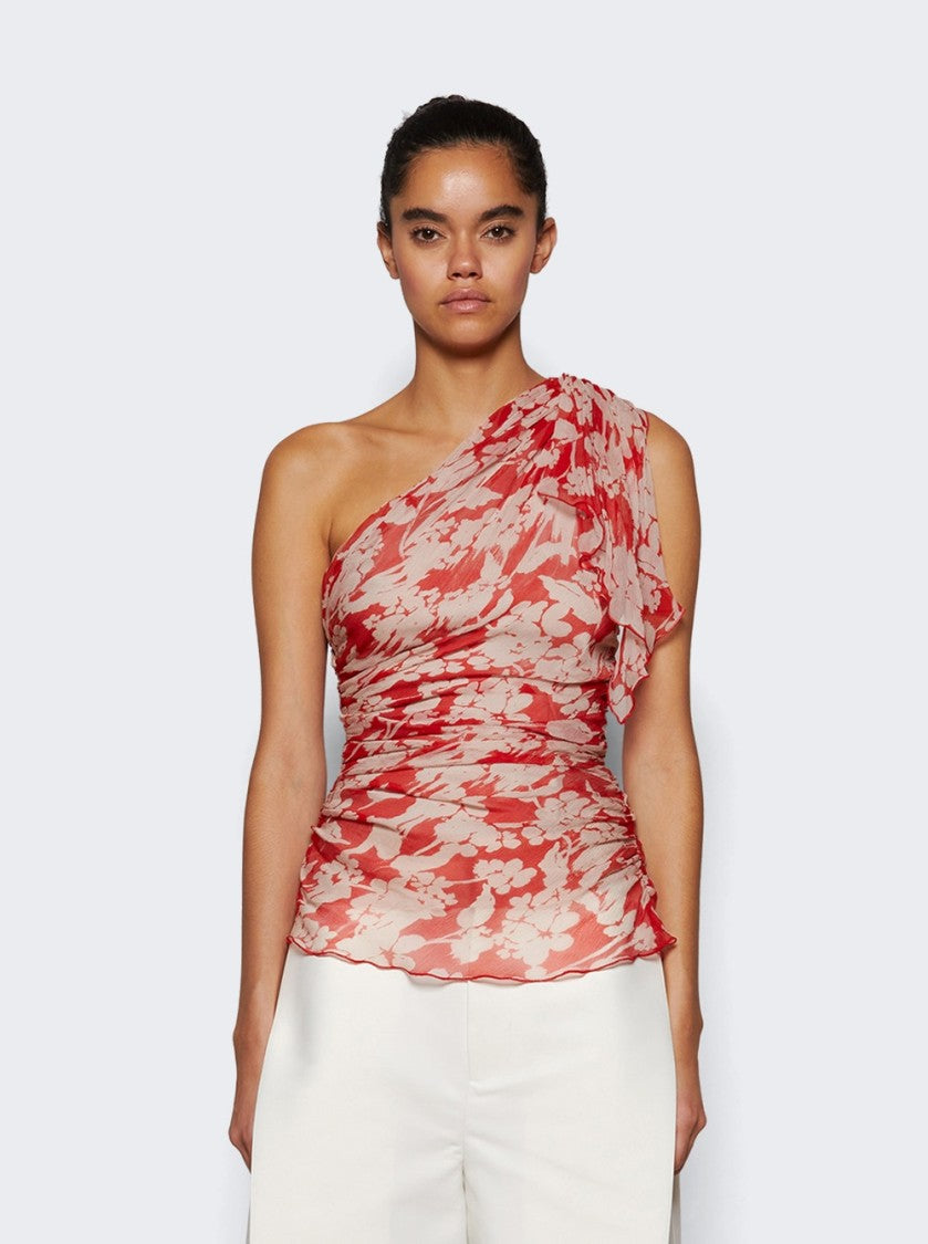 Victoria Beckham One Shoulder Draped Top Chilli And Blush