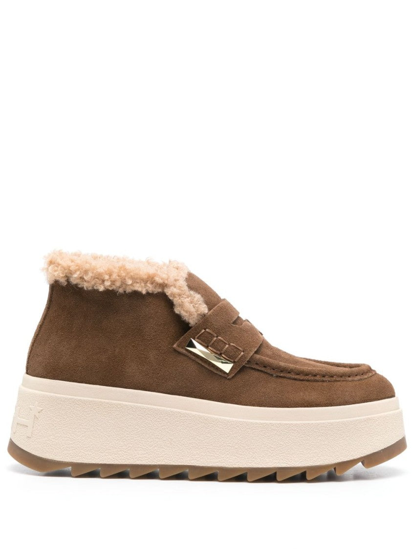 Ash Faux Fur-Collared Brown Ankle Boots
