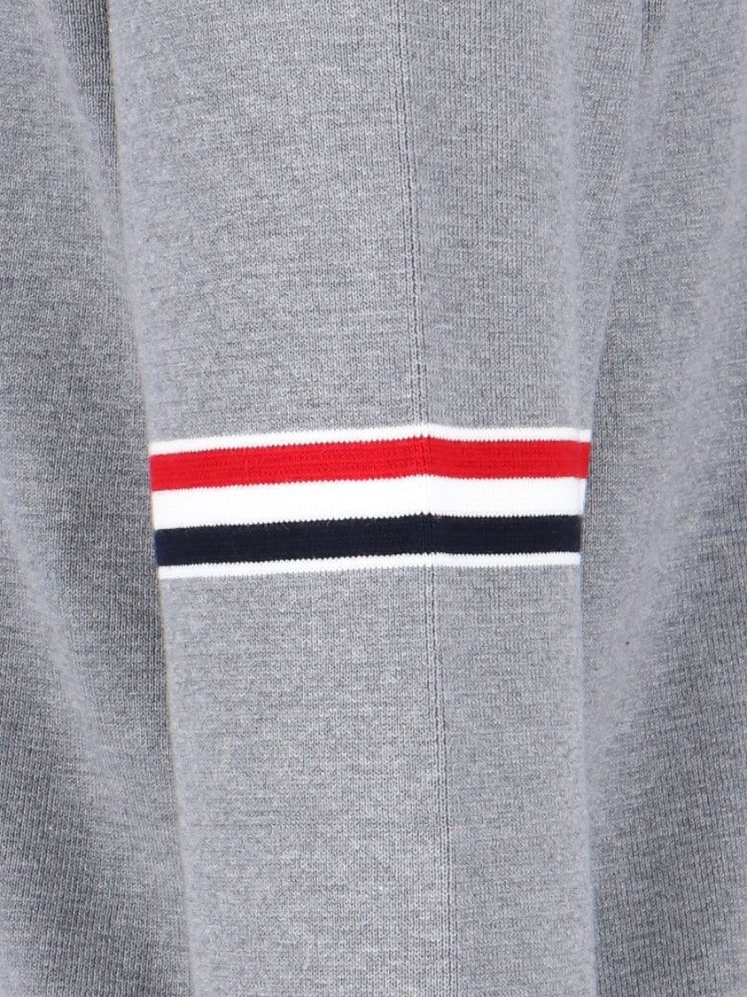 Thom Browne Grey Cotton Crewneck Sweater With Tricolor Grosgrain Highlights