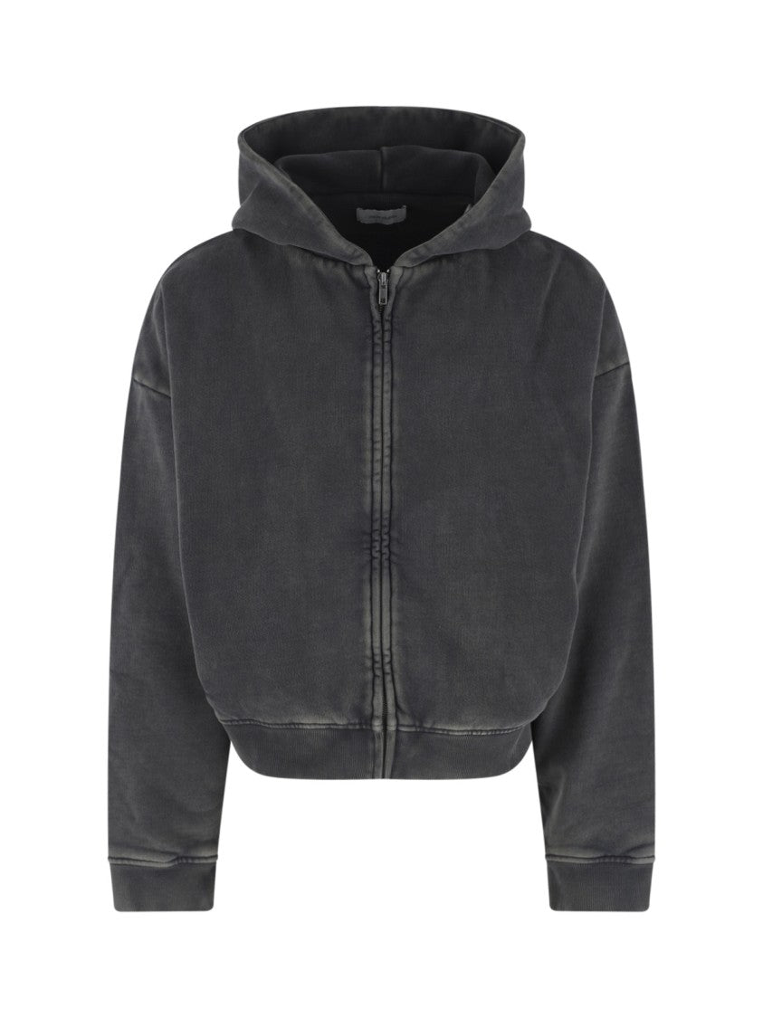 Entire Studios Black Washed Cropped Zip Hoodie