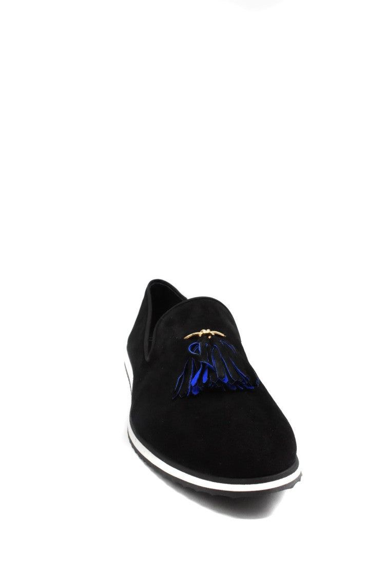 Giuseppe Zanotti Black Suede Tasseled Charm Flatform Loafers