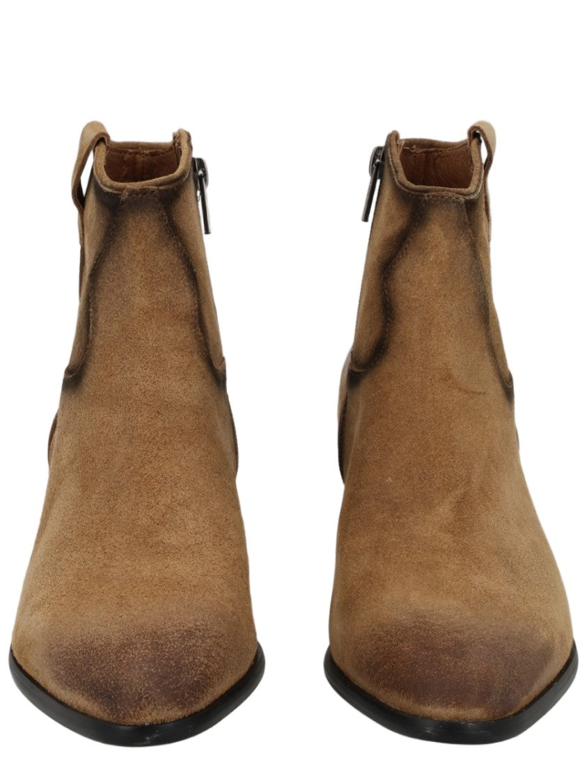 Ash Warm Beige Suede Side Zipper Ankle Boots