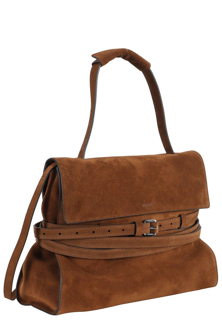 Moschino Suede Handbag With Adjustable Strap