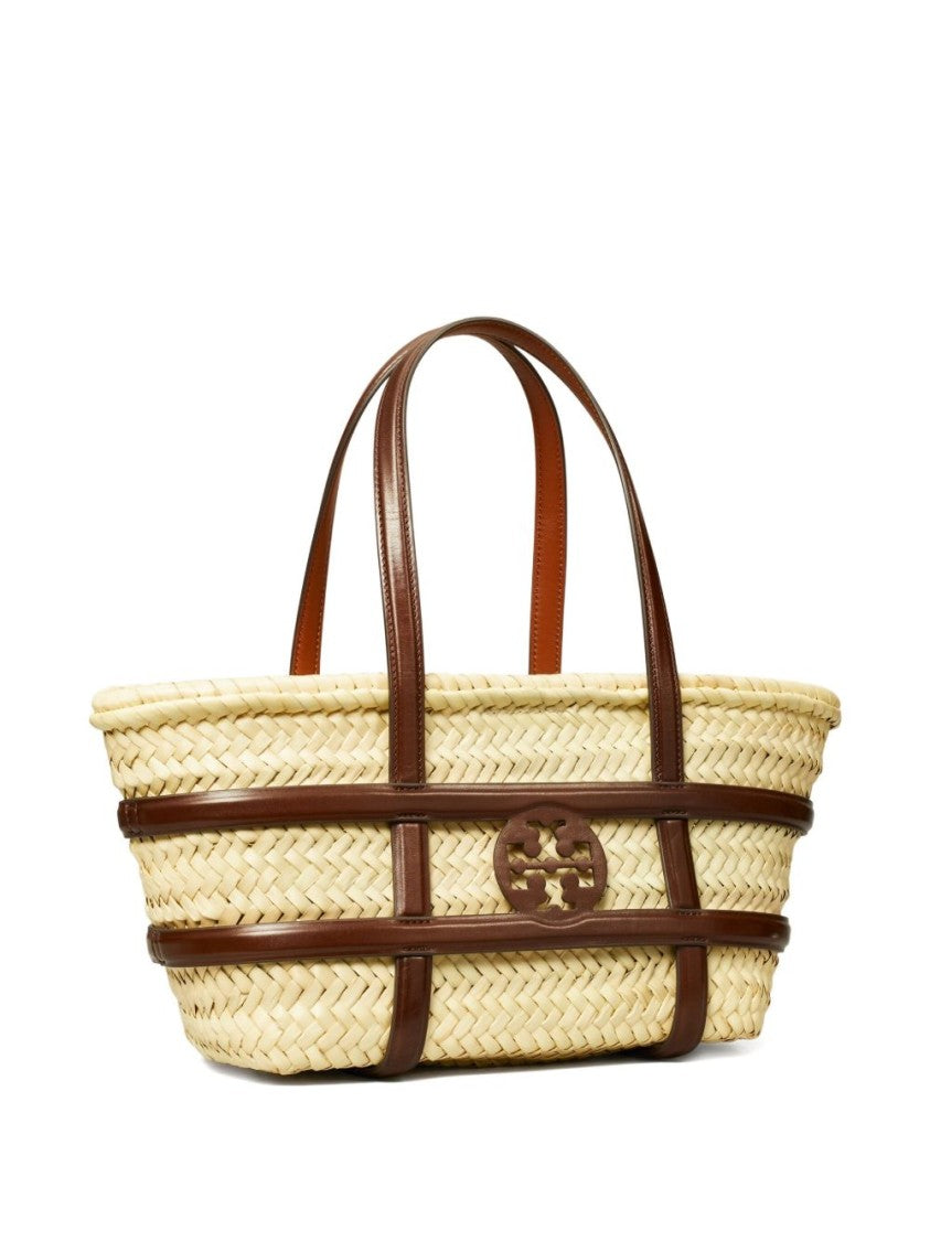 Tory Burch Woven Raffia Shopper Tote With Leather Accents