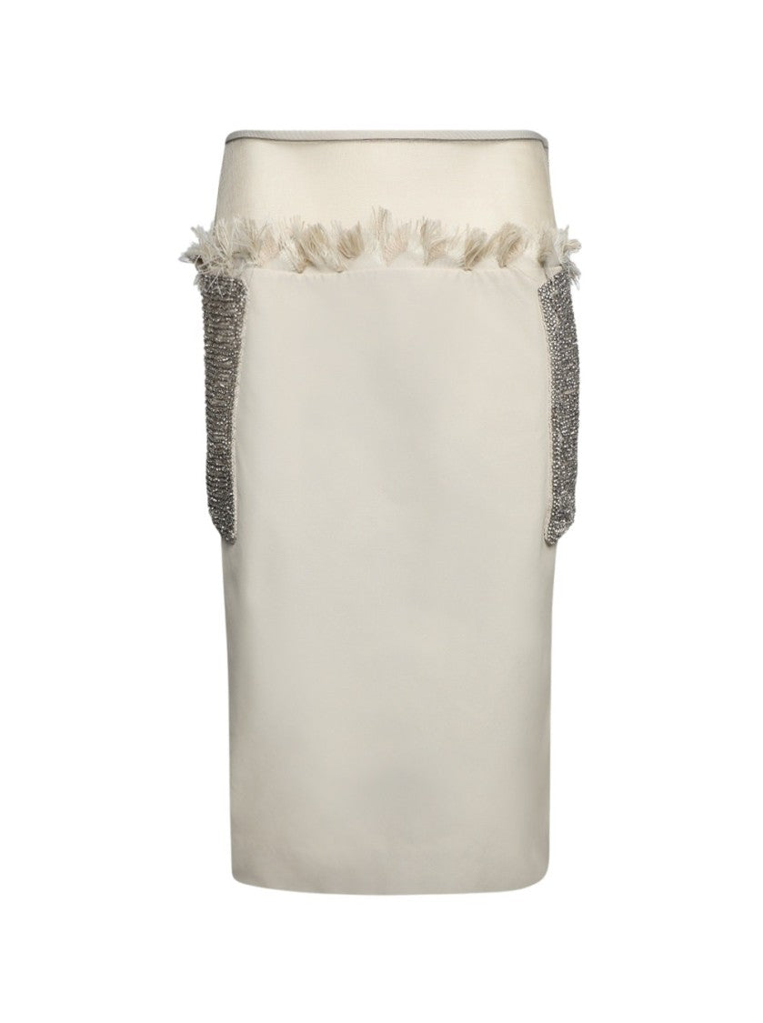 Christopher Esber Shredded Drop Waist Crystal Crochet Skirt