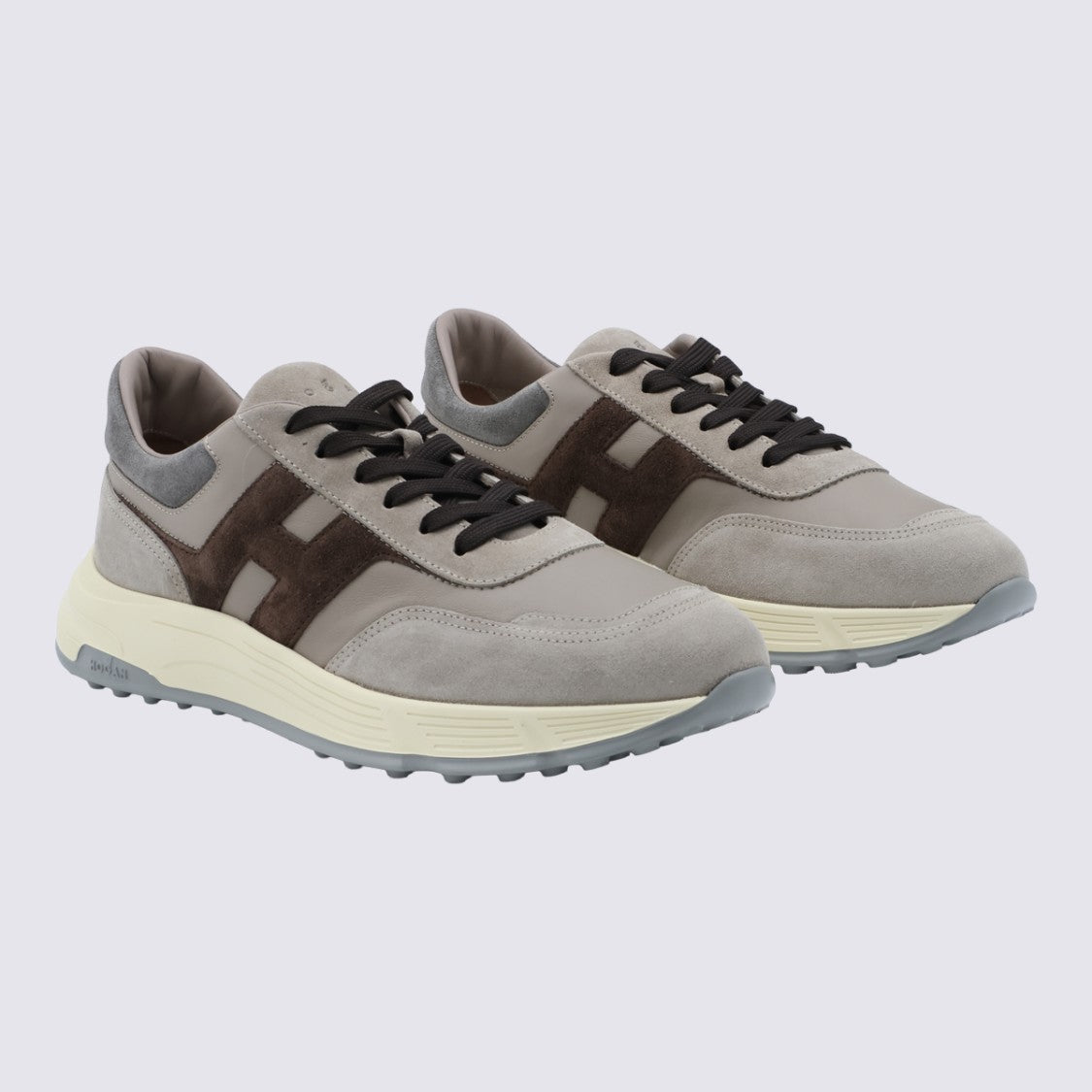 Hogan Muted Grey And Brown Suede Leather Sneakers