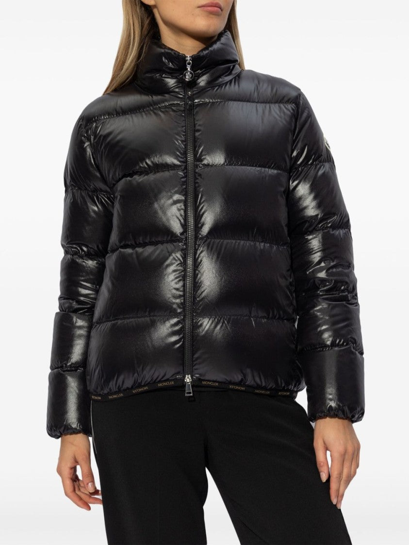 Moncler Black Glossy Quilted High-Collar Jacket