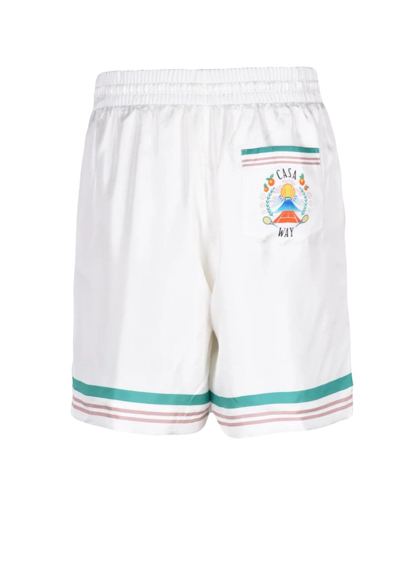 Casablanca Silk Shorts With Teal And Pink Accents