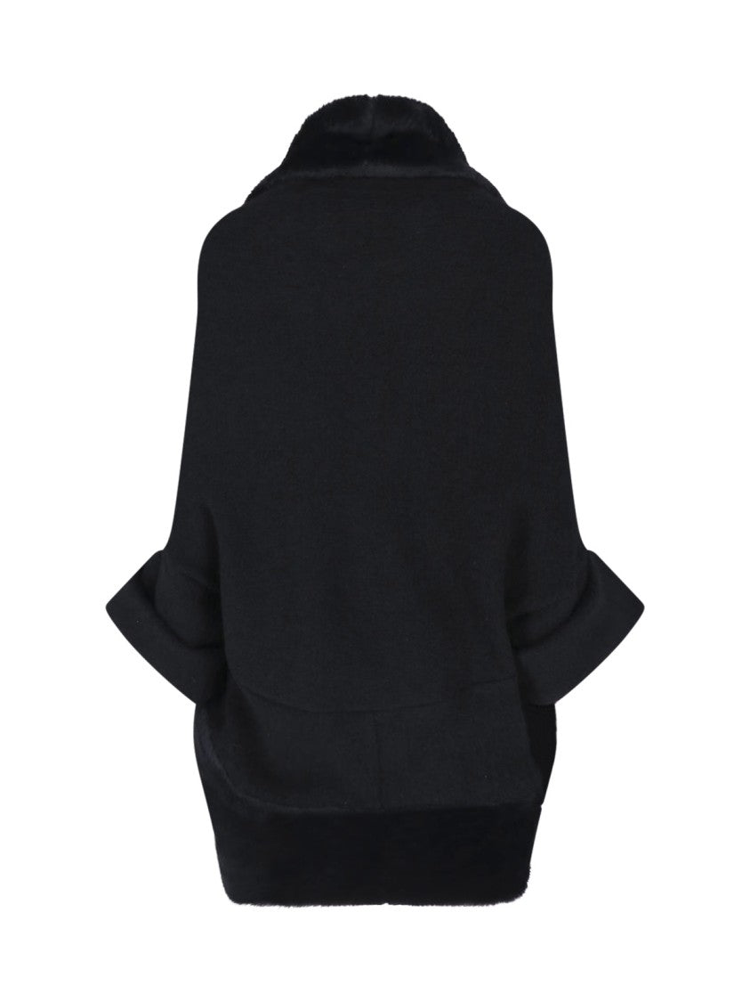 Junya Watanabe Black Draped Faux Fur Collar Wool Coat
