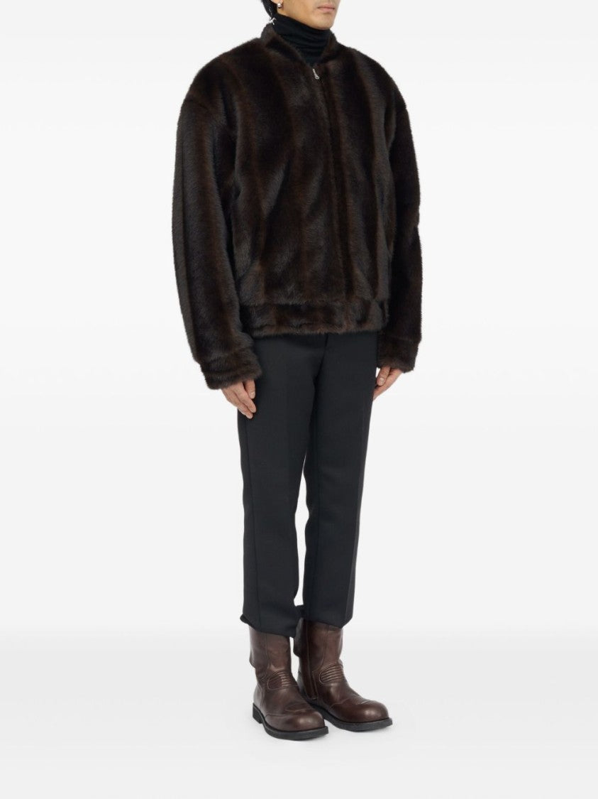 Mm6 By Maison Margiela Plush Black Faux Fur Casual Jacket