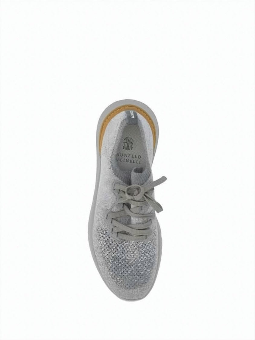 Brunello Cucinelli Knitted Grey Sneakers With Cushioned Sole