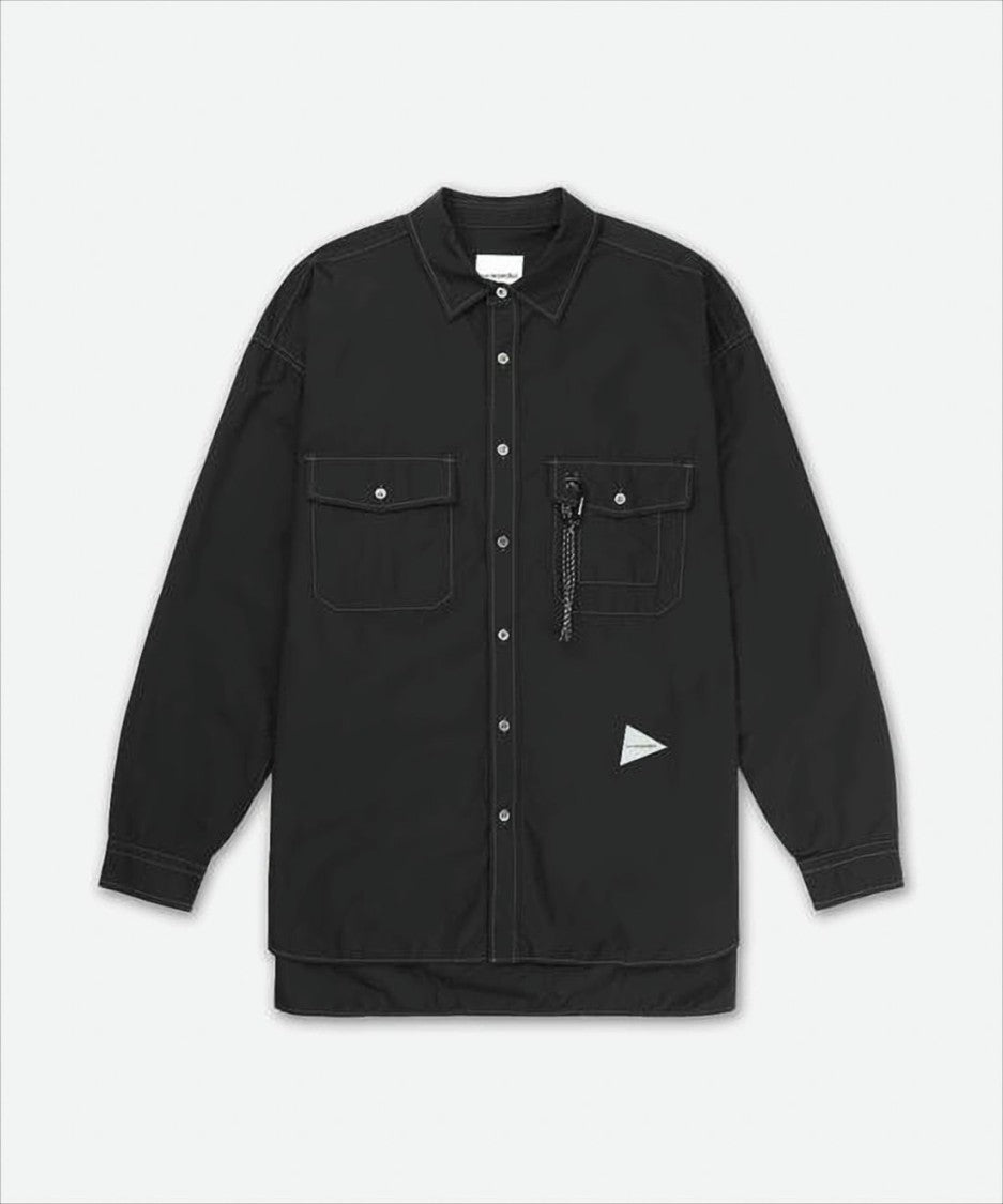 And Wander Structured Black Denim Shirt With Classic Collar And Flap Pockets
