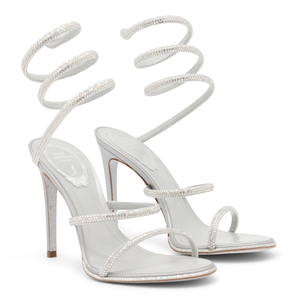 René Caovilla Silver Strass Stiletto Sandals