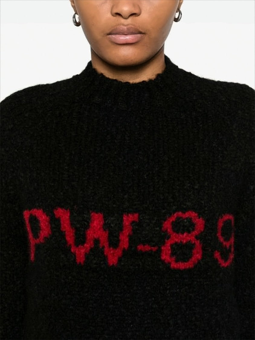 Paloma Wool Fuzzy Black Knit Sweater With Bold Red 'Pw-89' Detail
