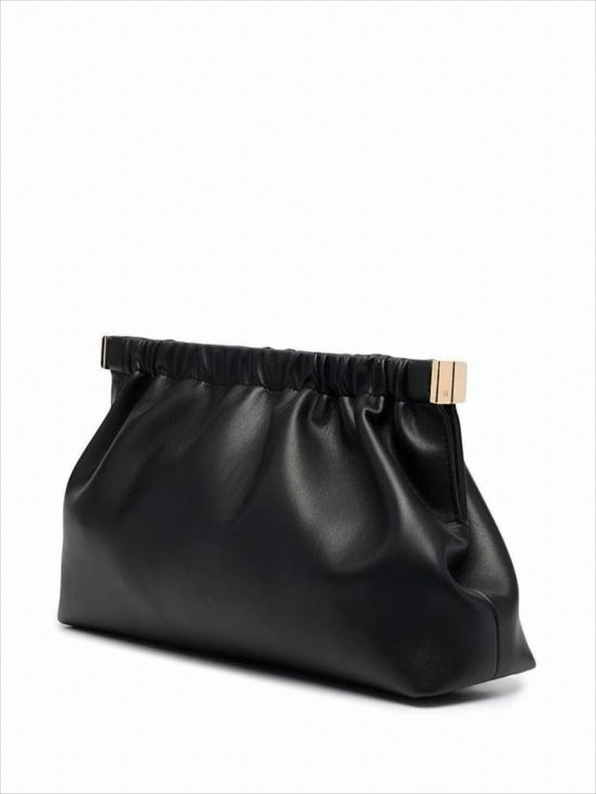 Nanushka Structured Black Clutch With Gathered Design