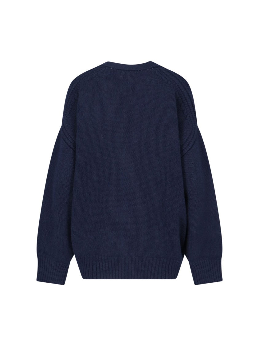 Sa Su Phi Navy Blue Knitted Cardigan With V-Neckline And Button-Down Front