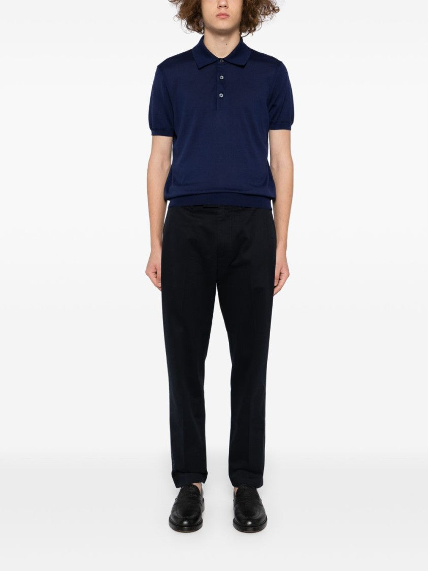 Tom Ford Three-Button Polo With Ribbed Collar In Deep Blue