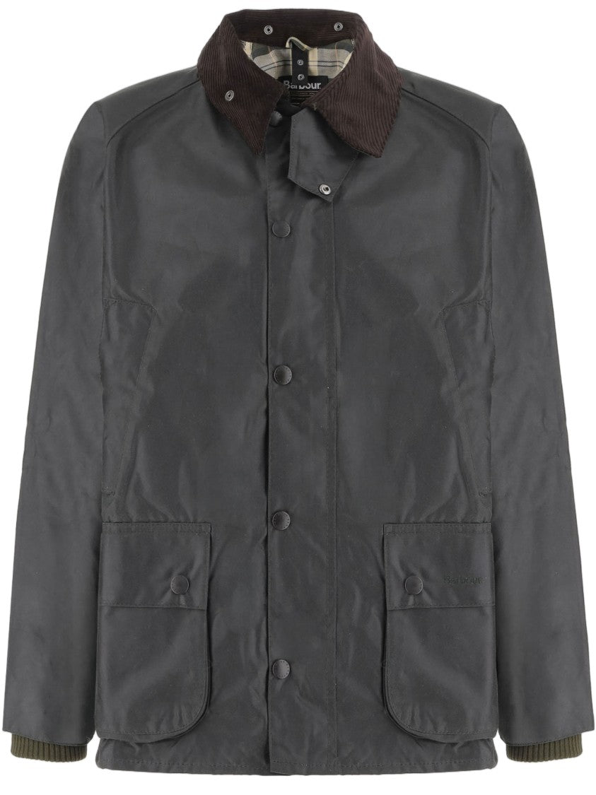 Barbour Grey Waxed Cotton Velvet Collar Jacket