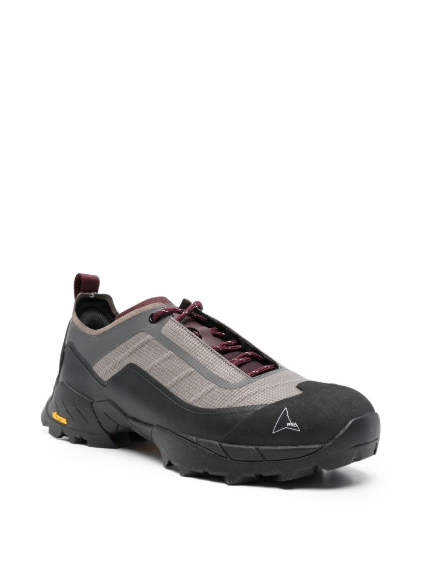 Roa Sporty Grey Mesh Flat Shoes With Burgundy Accents