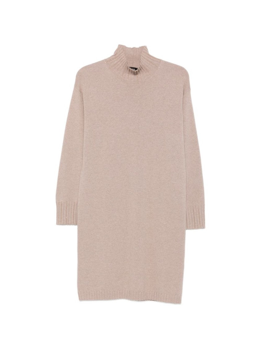 Fabiana Filippi Dark Beige Bead-Embellished Knitted Midi Dress