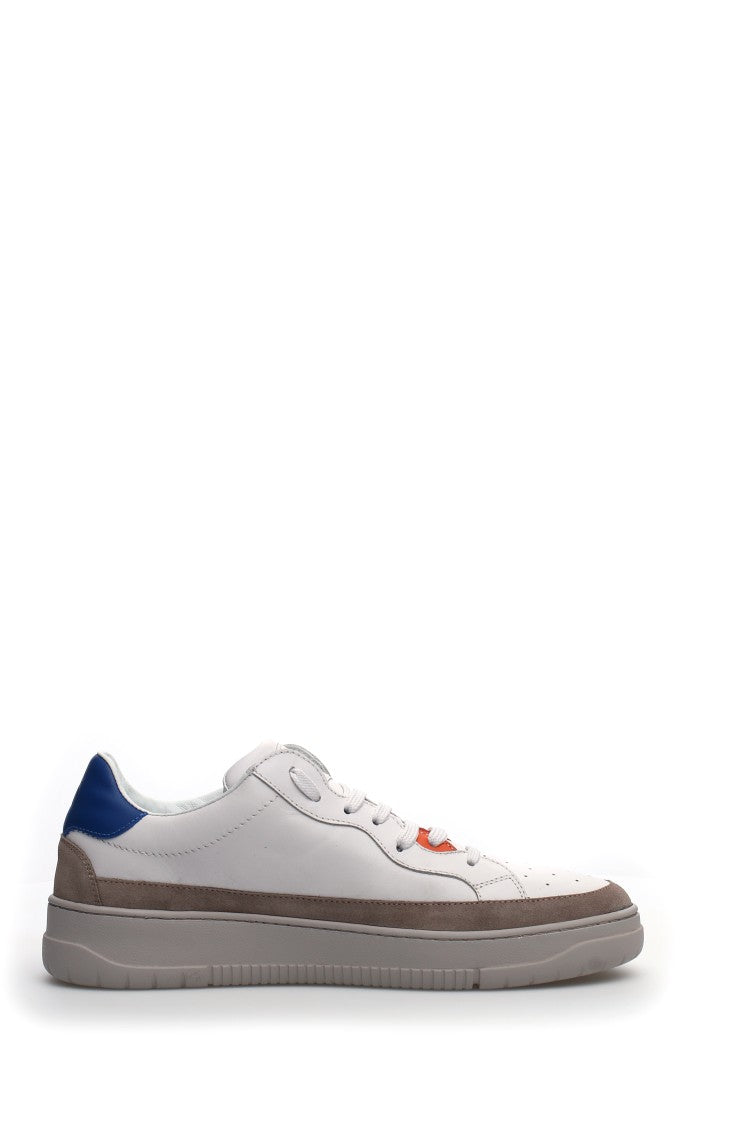 Candice Cooper Low-Top White Leather Sneakers Suede Accents
