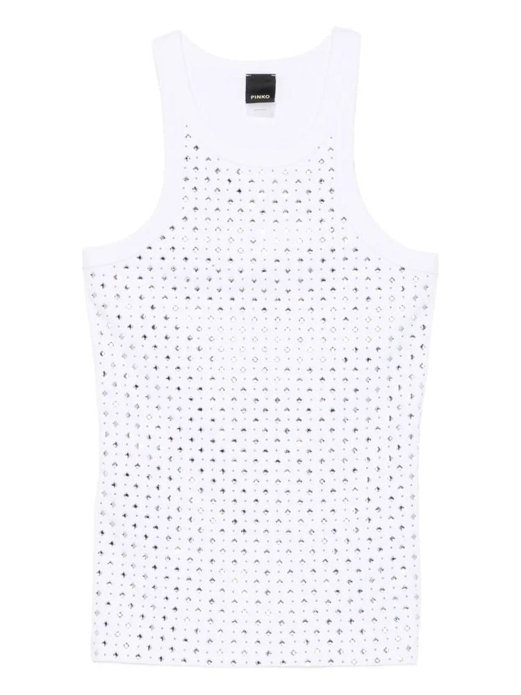 Pinko White Annita Reflective Embellishments Cotton-Blend Top