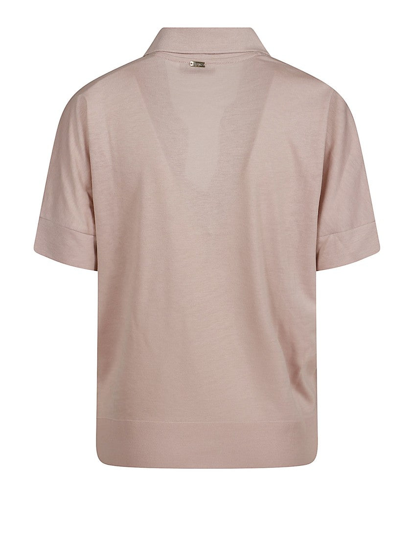 Herno Buttonless Collar Polo In Light Pink Jersey