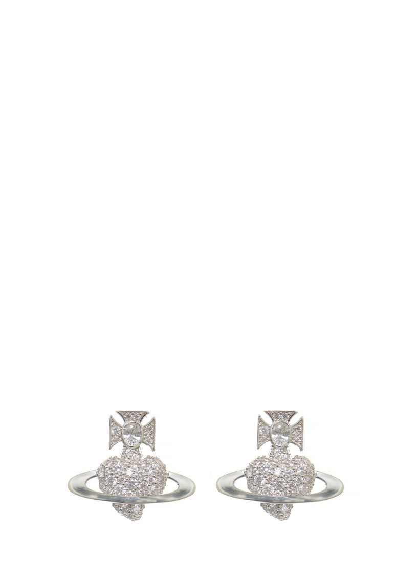 Vivienne Westwood Silver-Tone Orb Logo Earrings With Contrasting Crystals
