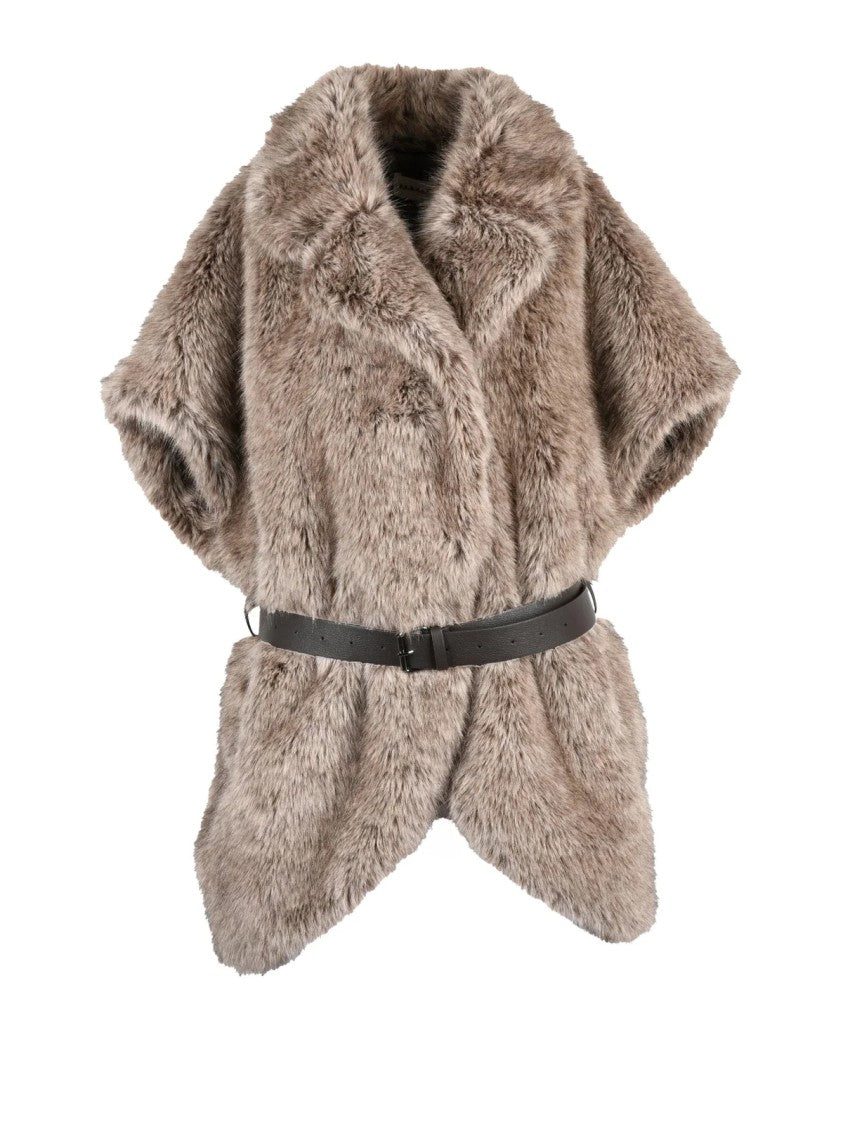 P.A.R.O.S.H. Sleeveless Faux Fur Vest With Belted Waist And Lined Interior