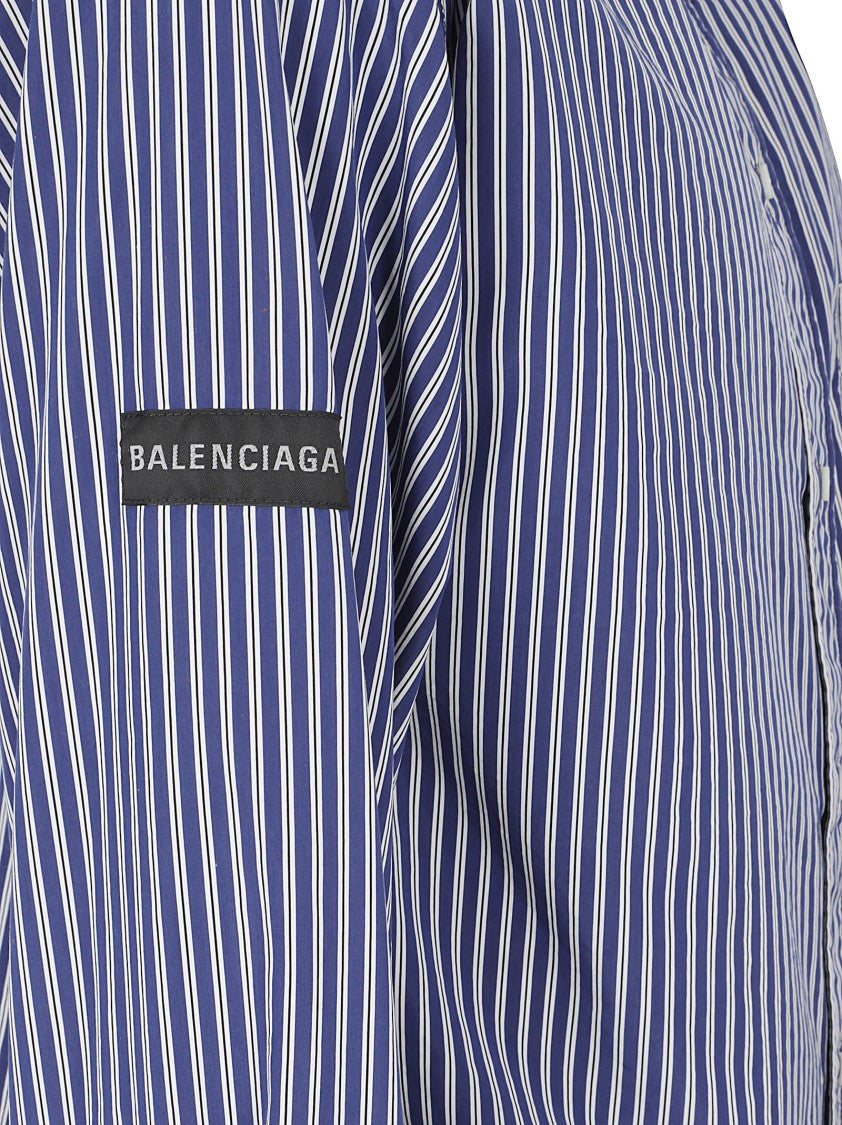 Balenciaga Striped Cotton Poplin Shirt With Logo Accents
