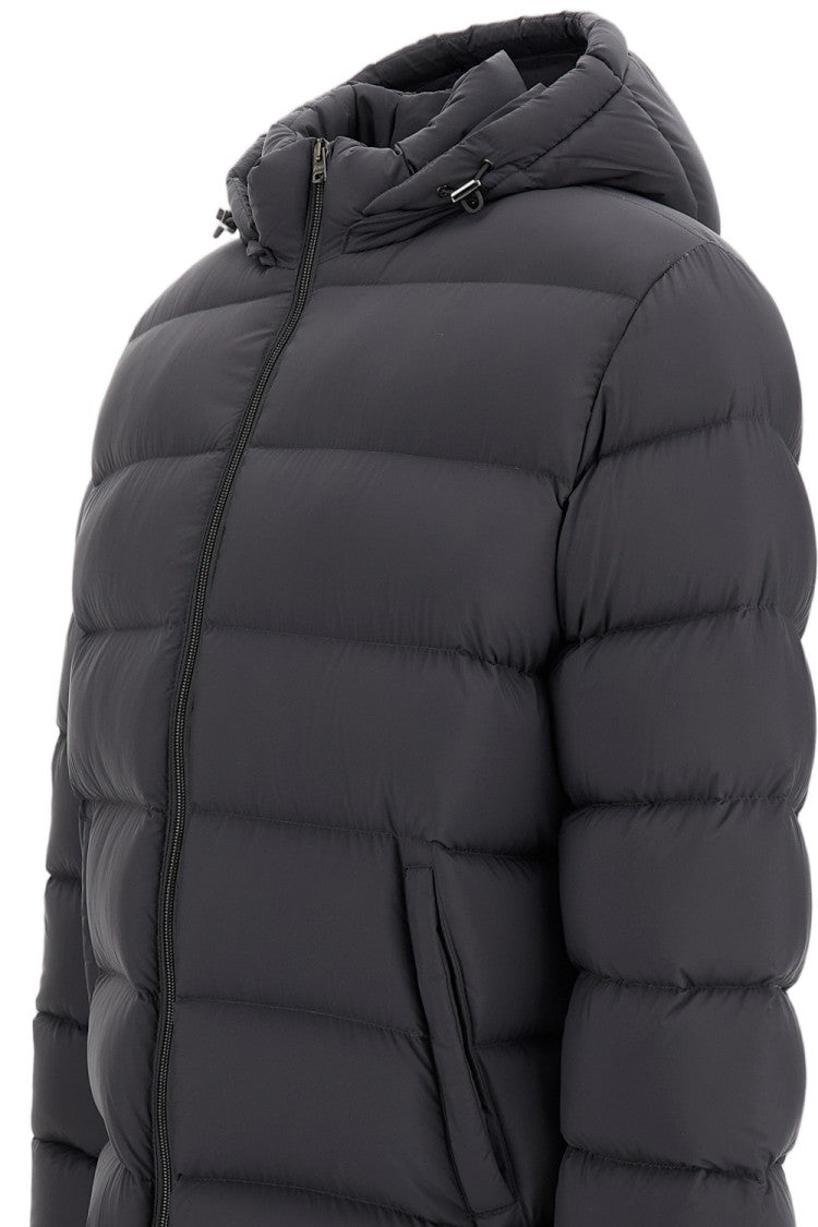 Herno Grey Hooded Satin Nylon Down Puffer Jacket