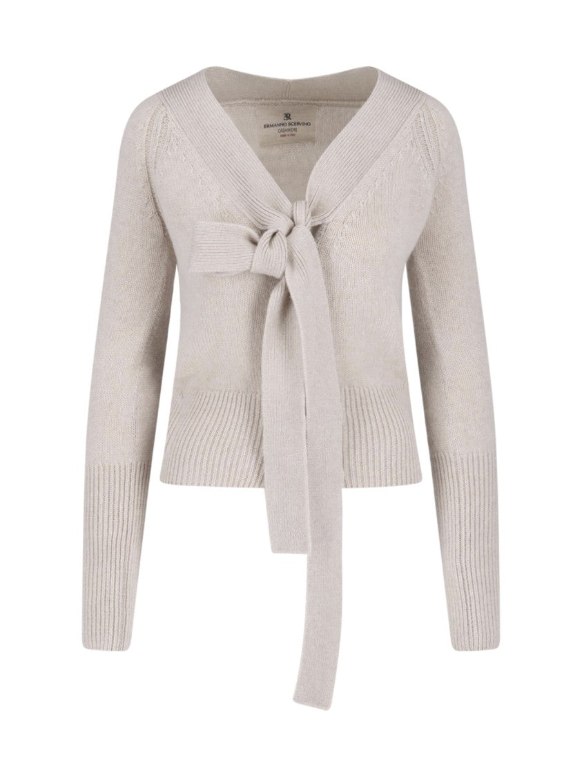 Ermanno Scervino Beige Front-Tie V-Neck Cashmere Cardigan
