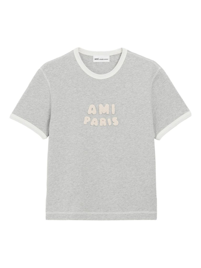 Ami Paris Grey Tonal Embroidery Crew Neck T-Shirt