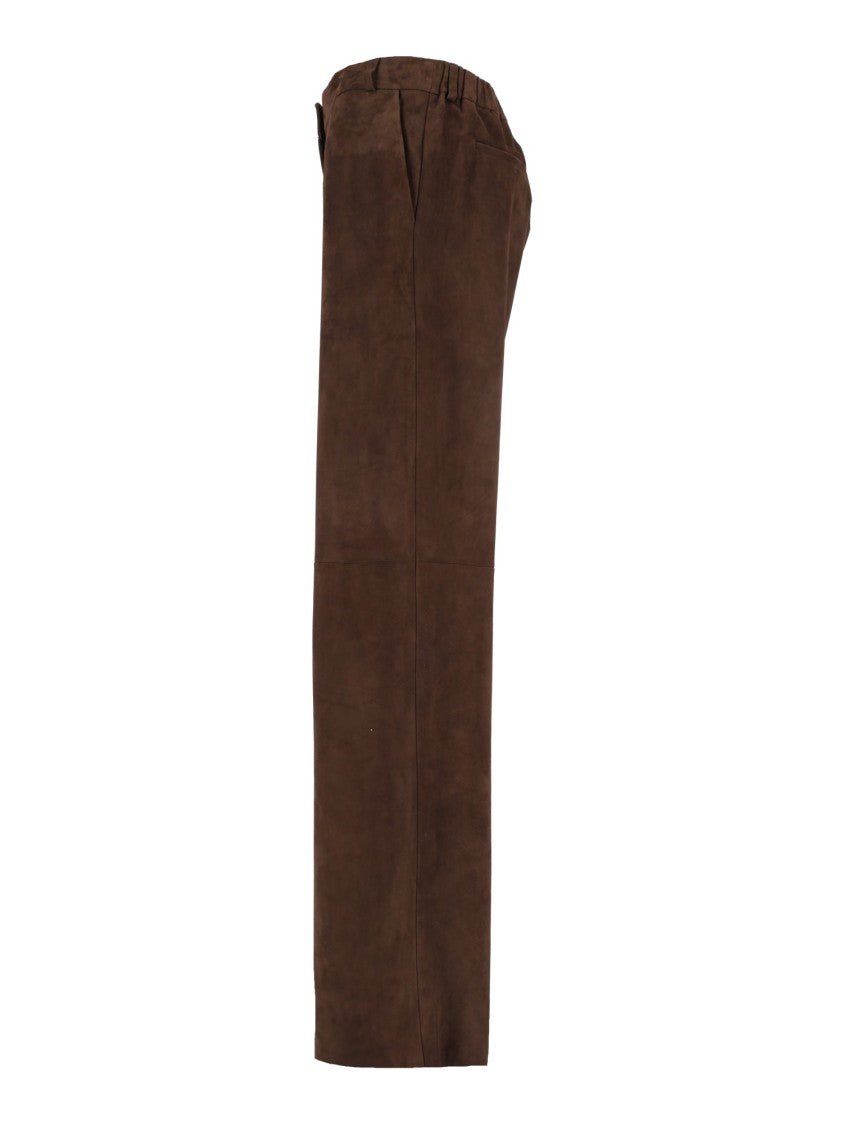 Antonelli Firenze Brown Straight-Leg Leather Pants